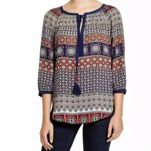 Daniel Rainn (S) Wilcox Tie Neck Blouse - Stitch Fix 3/4 Sleeve Tassel Boho Top - Picture 3 of 12